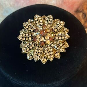 Brooch Pendant Combo Gold Tone Rhinestones Amber Aurora Borealis  Bling …